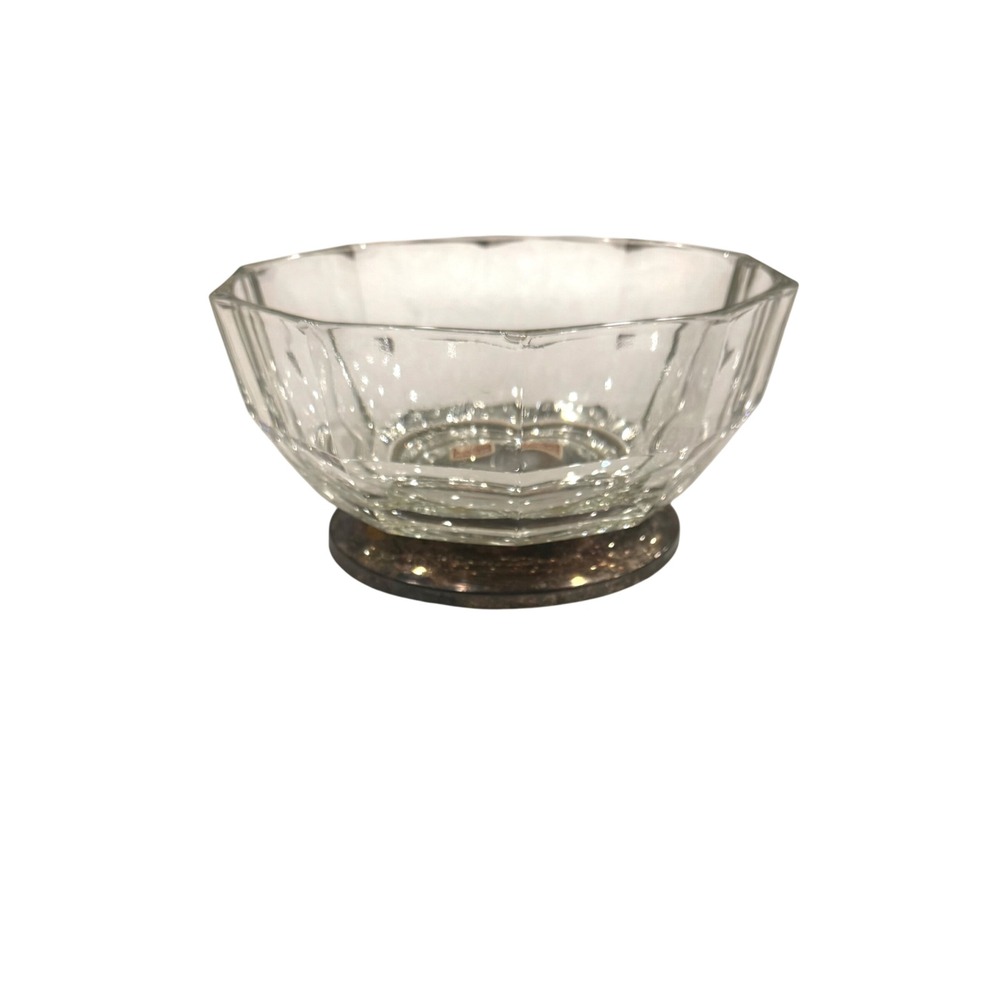 Vintage Italian Crystal Decagon Bowl with Silverplate Base Made in Italy Faceted - Picture 4 of 9